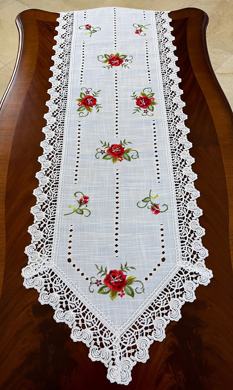 Beautifully Embroidered Rose Table Runner/table Scarf and Etsy