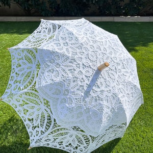 Handmade Detailed Full Cotton Victorian Lace Umbrella Parasol Gift or Decoration, Wedding Gift, White, Black or Beige image 2
