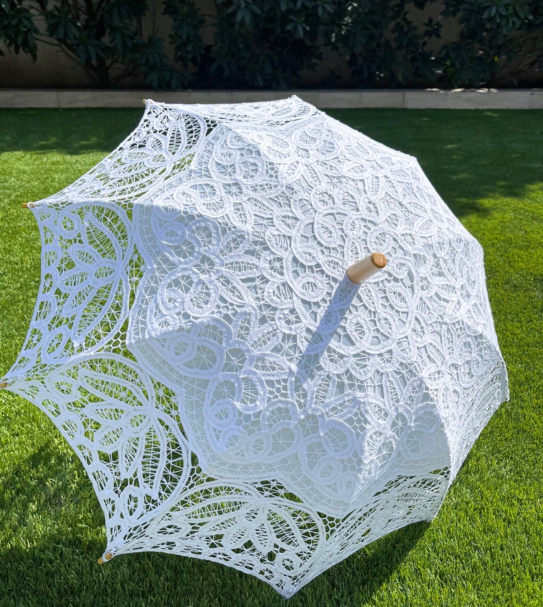 Handmade Detailed Full Cotton Victorian Lace Umbrella Parasol Gift or Decoration, Wedding Gift, White, Black or Beige image 2