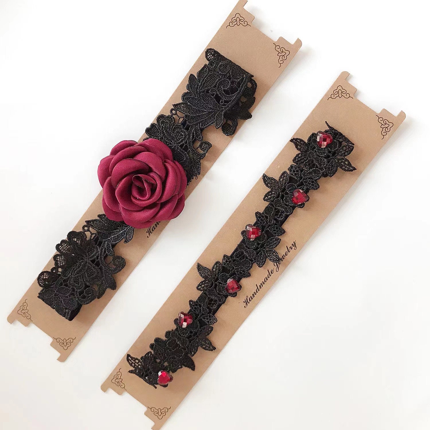Handmade Black Garter Belt Set With Beautiful Rose Flower and Etsy