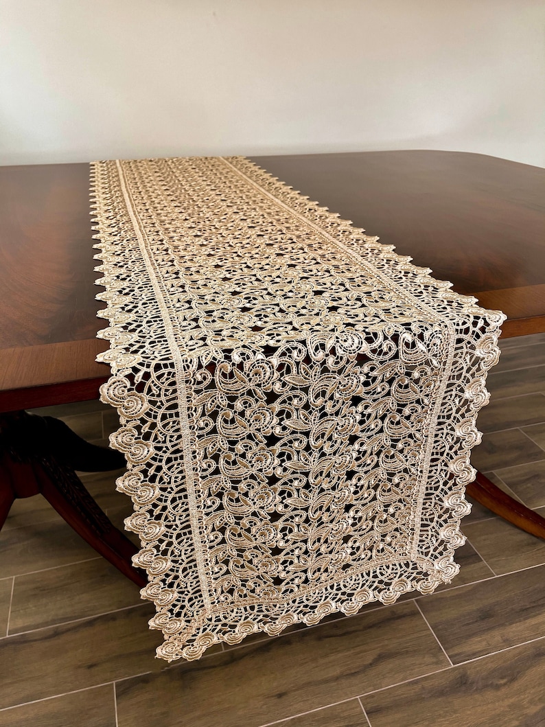 Luxurious Golden Lace Table Runner/dresser Scarf and Etsy