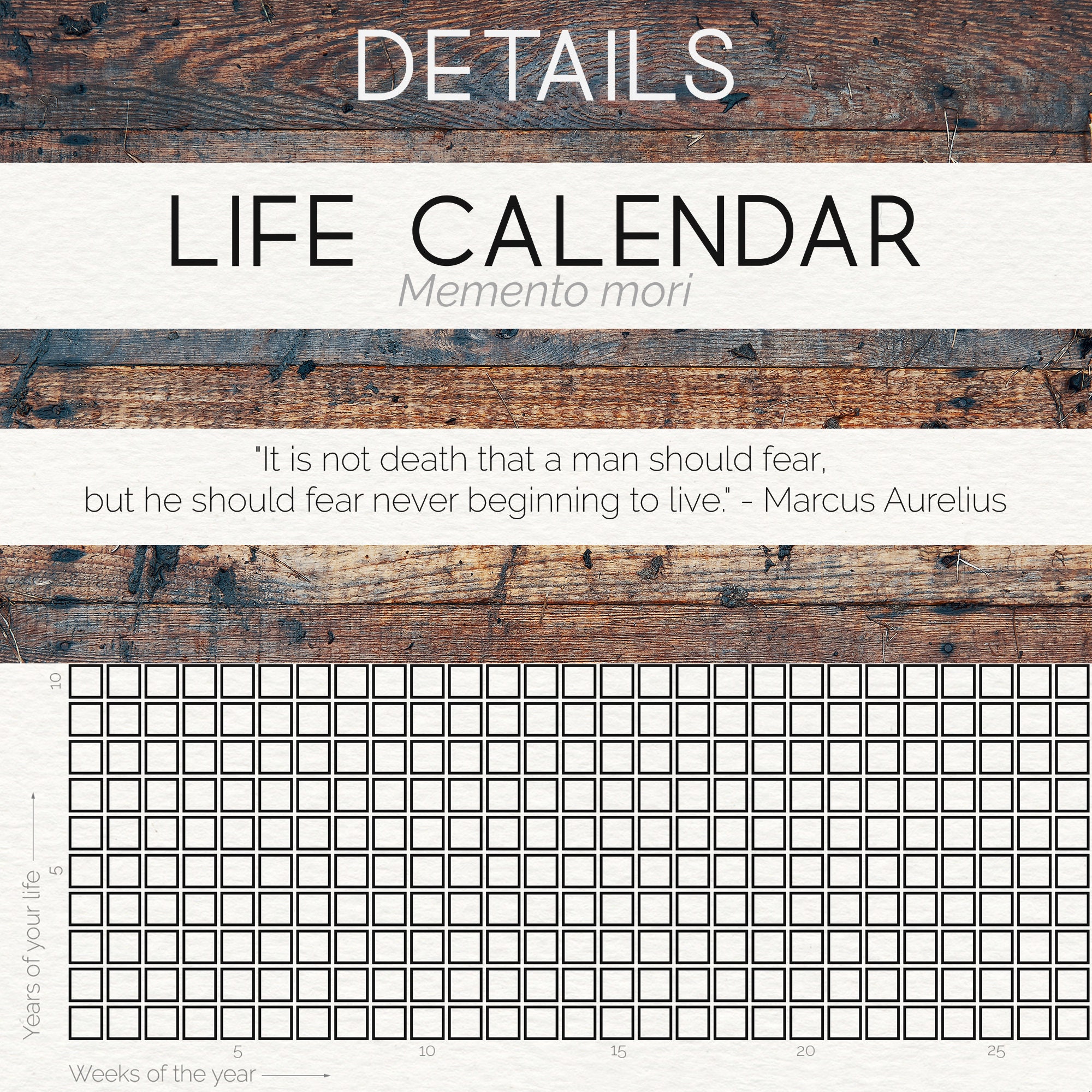 80 Year LIFE CALENDAR in WEEKS Instant Download Printable Etsy