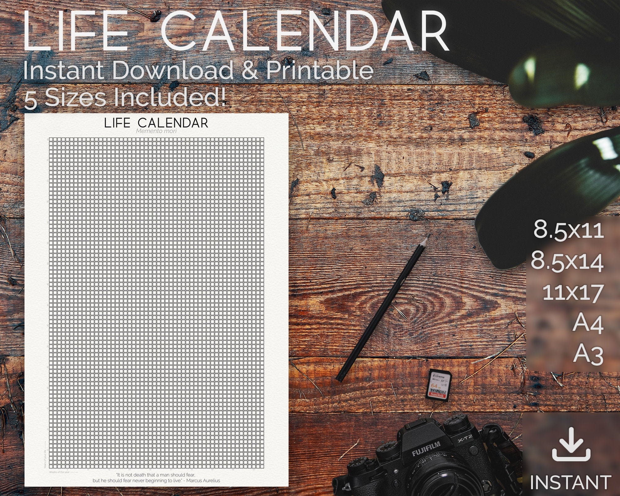 80 Year LIFE CALENDAR in WEEKS Instant Download Printable Etsy