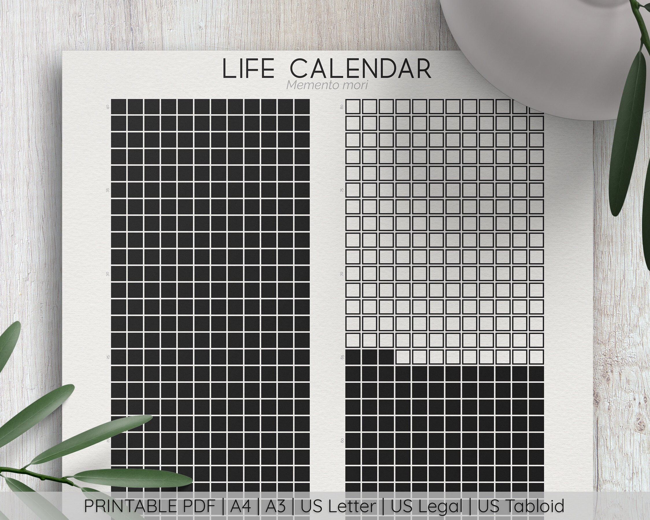 80 year life calendar in months instant download printable etsy