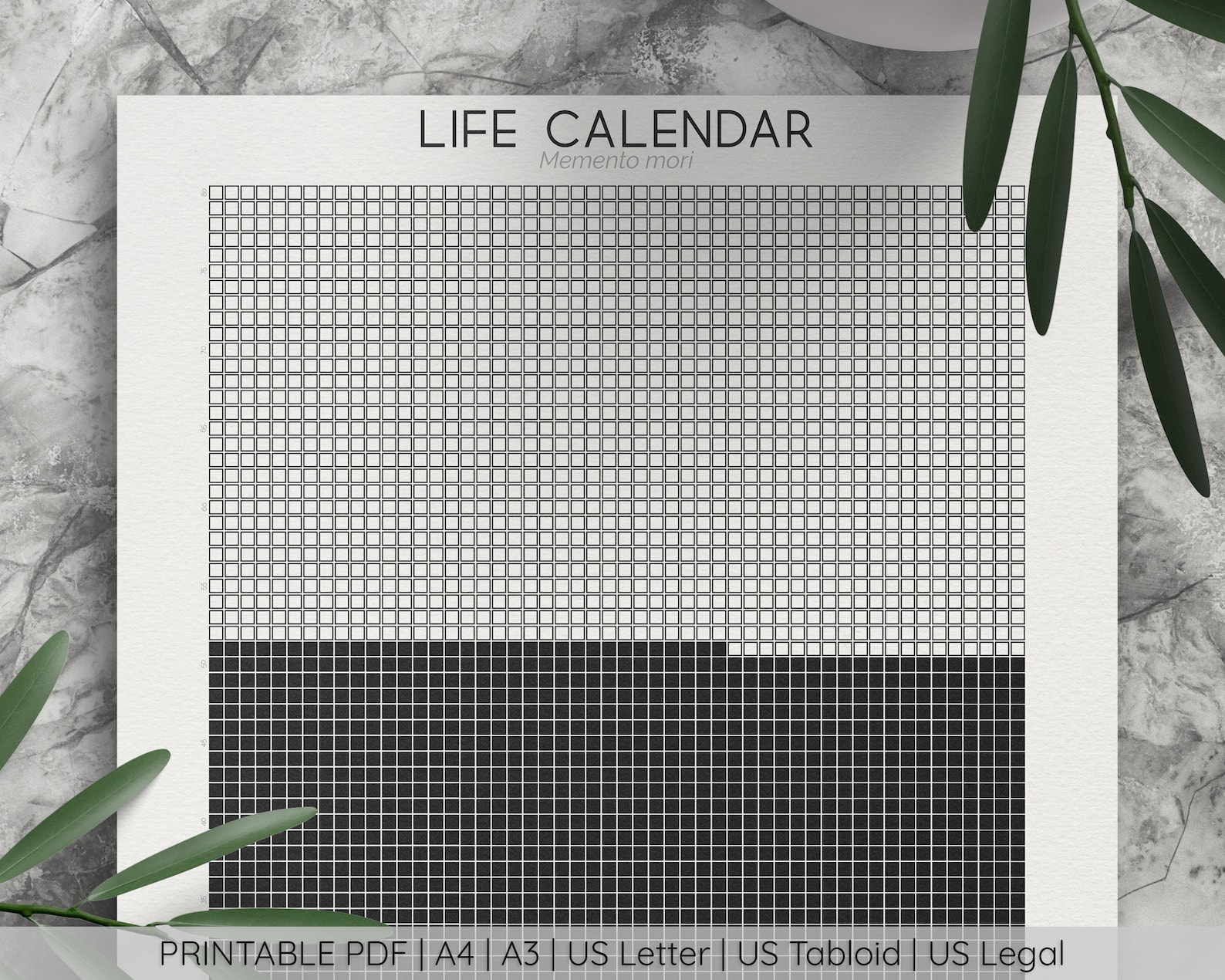80 Year LIFE CALENDAR in WEEKS Instant Download Printable Etsy