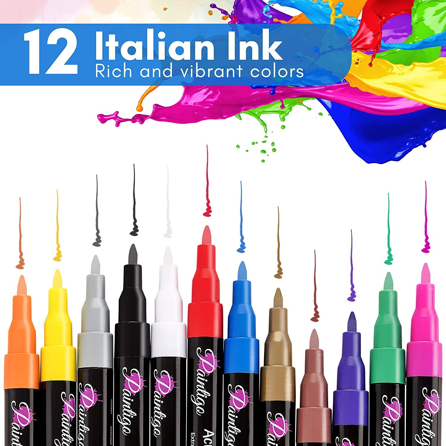 Paintigo Acrylic Paint Pens12 Colours WaterBased Permanent Etsy