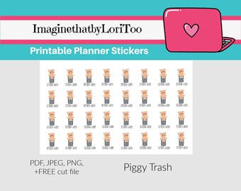 Printable chores pig piggy trash recycle planner stickers Digital Download