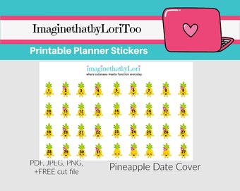 Printable Pineapple date cover count down planner stickers Digital Download