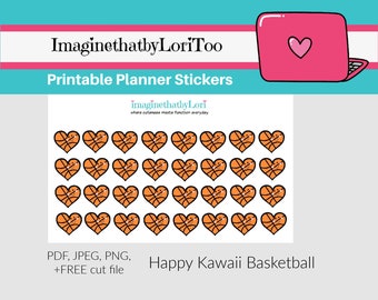 Printable Happy Basketball kawaii planner stickers Digital Download