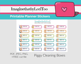 Printable chores pig piggy cleaning dust sweep mop laundry planner stickers Digital Download