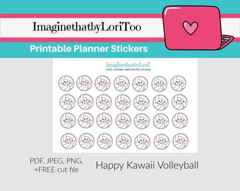 Printable Happy Volleyball kawaii planner stickers Digital Download