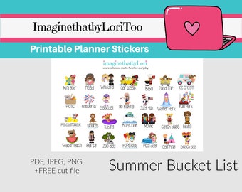 Printable Summer Bucket List  planner stickers Digital Download