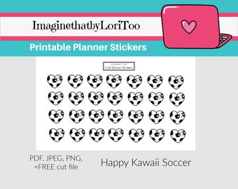 Printable Happy Soccer kawaii planner stickers Digital Download