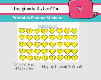 Printable Happy Softball kawaii planner stickers Digital Download