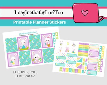 Printable Easter Bunny planner stickers Digital Download