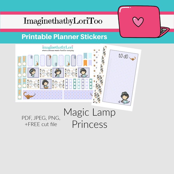 Printable Hobonichi B6 TN Magic Lamp princess Jasmine planner stickers Digital Download