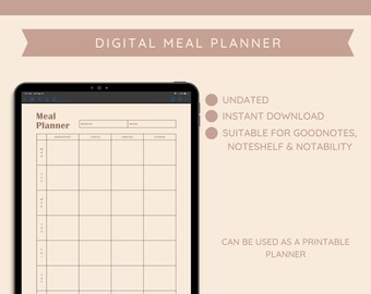 Digital Meal Planner| Meal Planner Goodnotes Template | Downloadable Planner 2023 | Digital IPad Planner| Meal Planner