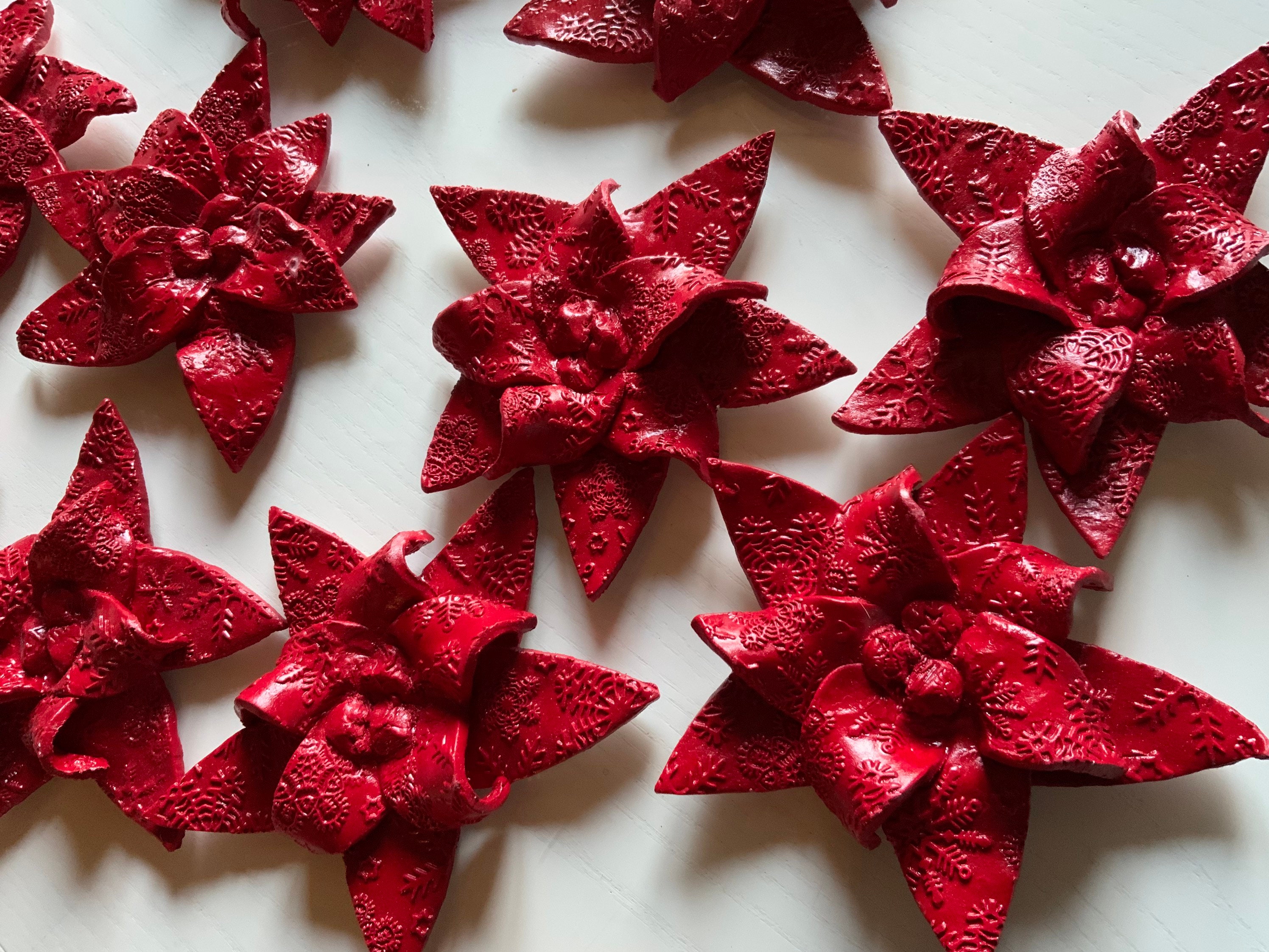 Poinsettia, Fleur de Poinsettia en Céramique, Ceramic Flower, Red Decoration
