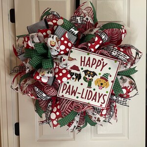 Puppy Wreath, Welcome Wreath, Pet Door Decoration, Dog Wreath, Paw Front Door Decor, Holiday Wreath, Christmas Pet Wreath