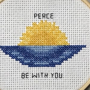 Peace be with You - PDF Cross Stitch Pattern 4 inch hoop - beginner easy needlepoint embroidery