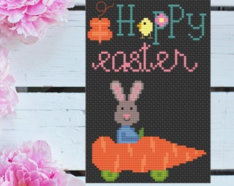 Cute Spring Easter Bunny Cross Stitch Primitive Pattern pdf Spring Sampler Instant Download Easter Cross Stitch Pattern PDF dmc