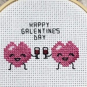 Happy Galentine's Day PDF Kreuzstichmuster - Easy Beginner Embroidery Needlepoint - 10 cm Stickrahmen - wine friends valentine's day