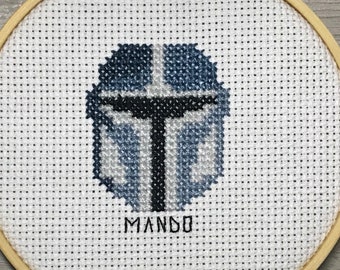 Mando Cross Stitch PDF Pattern - Mandalorian - Easy Beginner Needlepoint Embroidery - Modern - Mandolorian - 4 inch hoop hand sewing