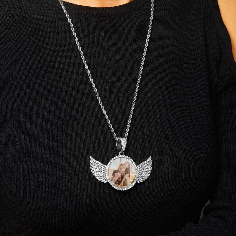 Wings Gold Photo Pendant with Rope Chain Medallions Necklace Etsy
