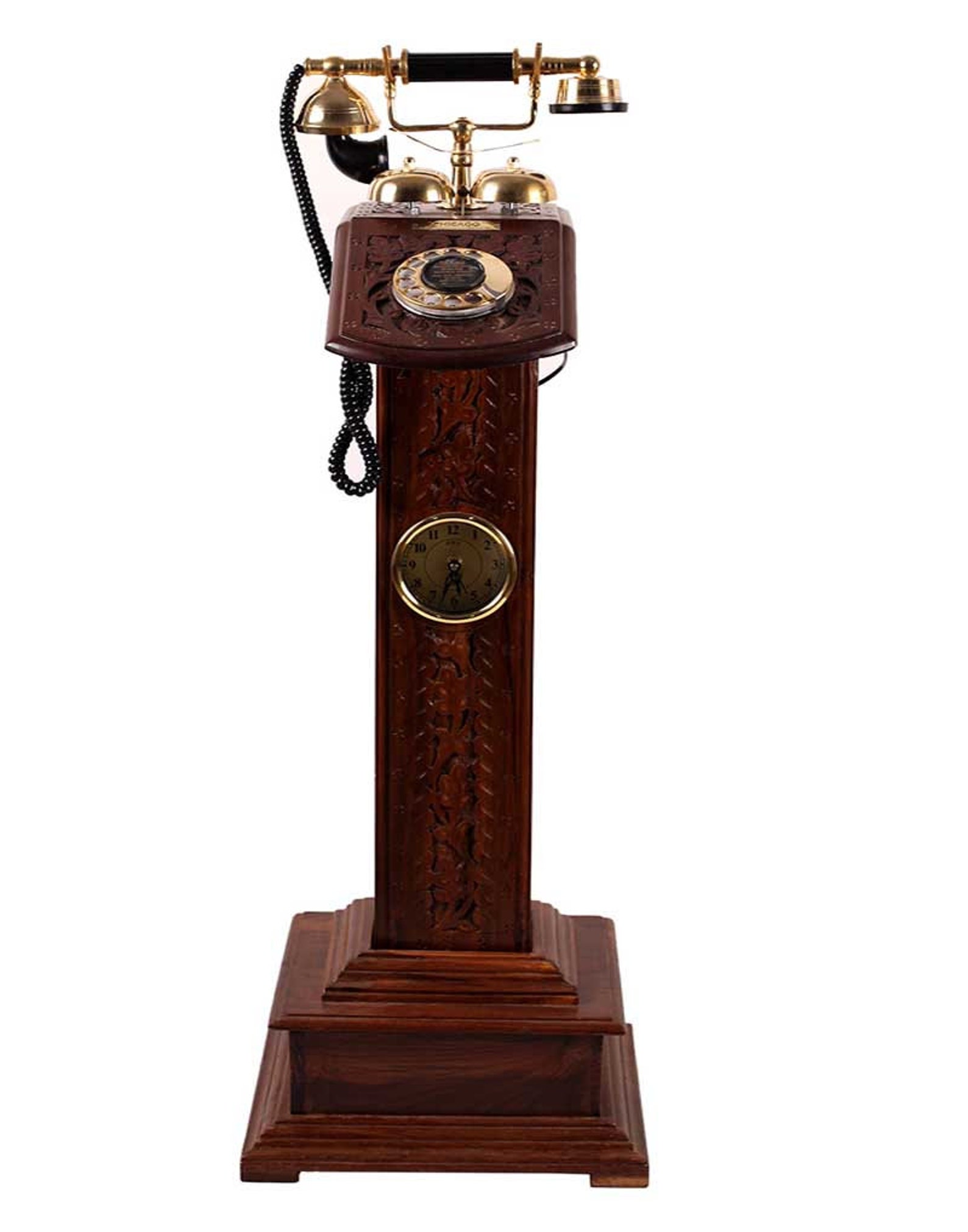 Wooden Antique Craving Stand Telephone with Clock Etsy