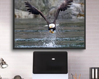 Bald Eagle Fishing Print: Wildlife Nature Photography Wall Art