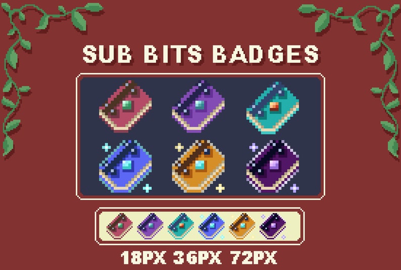 Magic Books 6x Sub/bits Badges Pixel Art 8-bit Mystic Book Library ...