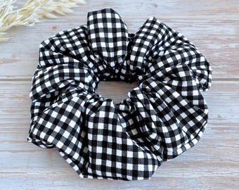 Black and White Gingham Scrunchie |  Cottagecore Hair Accessory, Handmade Hair Tie