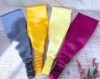Wide Satin Headband - Shiny Hair Accessory in Gray, Sunflower Yellow, Buttercream and Magenta Colors