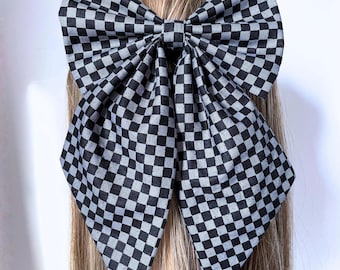 Checkered Hair Bow Clip – Oversized Barrette, Cottagecore Accessory