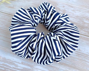 Navy Blue Stripe Scrunchie – Ponytail and Hair Bun Hair Tie for Women