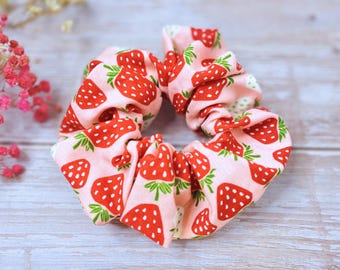 Strawberry Scrunchie, Fruit Hair Tie, Handmade Hair Accessory, Soft Elastic Ponytail Holder