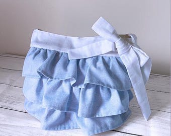 Light Blue Ruffle Shoulder Bag: Handmade Kawaii Canvas Tote