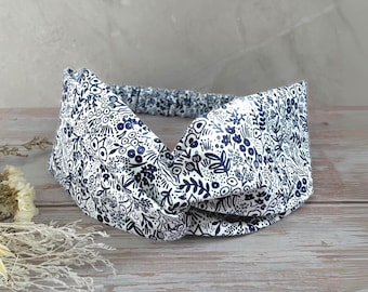 Floral Twist Headband: Navy Blue Rifle Paper Co. Elastic Back Hairband