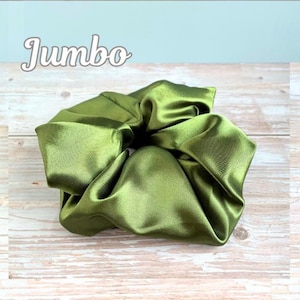 Olive Green Jumbo Satin Scrunchie – Oversized Satin Scrunchie for Thick Hair | XXL Silky Hair Tie | Handmade Hair Accessory | Gift for Her