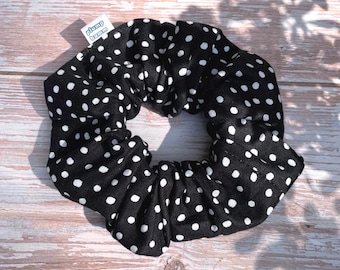 Handmade Scrunchie: Classic Black and White Polka Dot Hair Accessory