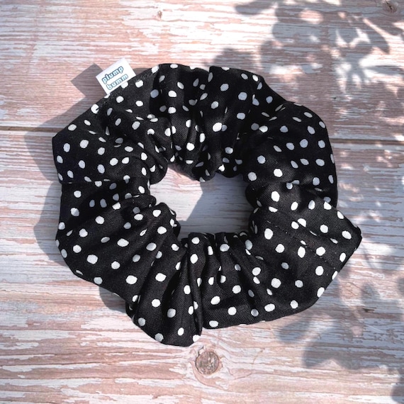 Handmade Scrunchie: Classic Black and White Polka Dot Hair Accessory