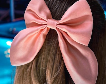 Pink Satin Hair Bow Clip: Oversized Romantic Hair Accessory