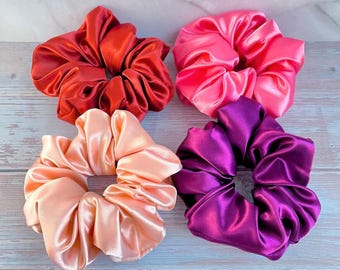 Satin Scrunchies– Silky Hair Ties in Rust, Peach, Pink & Plum | Gentle Women's Hair Accessories