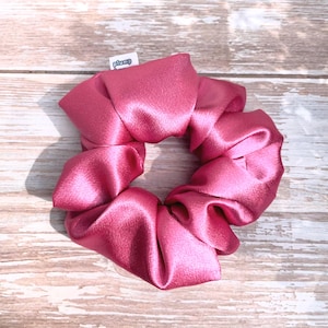 Hot Pink Satin Scrunchie: Handmade Silk Feel Hair Tie