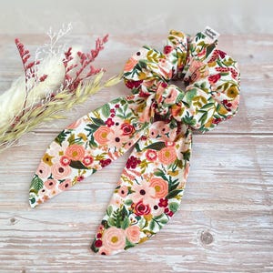 White Floral Print Bow Scrunchie - Colorful Flower Accent Floral Bow Scrunchie - Etsy main image 3