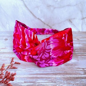 Pink Floral Knot Headband, Twisted Fabric Headband, Summer Statement Hair Accessory