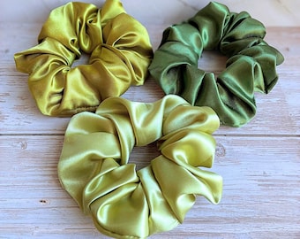 Satin Scrunchie Sage & Olive Green| Handmade Soft Shiny Hair Accessories | Elegant Everyday Scrunchies