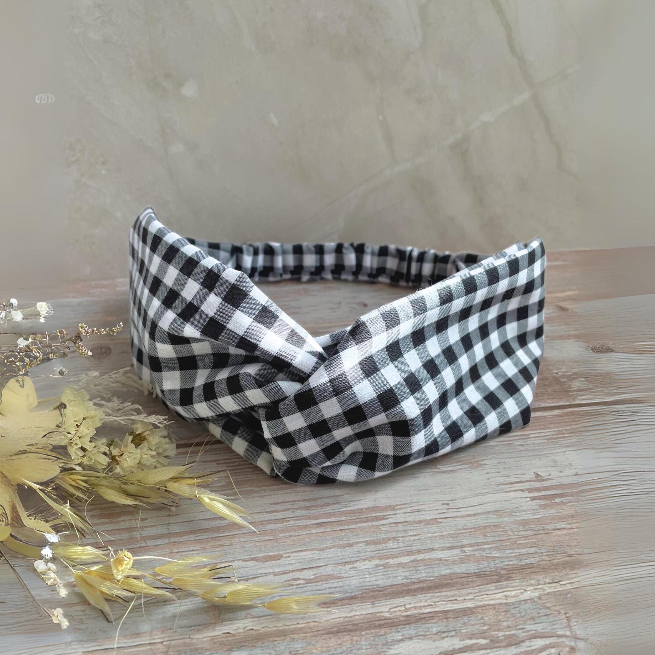 Doen Jeanie Cloth Padded Headband Hair Gingham Boho Black White Monday Head Scarf - Black Gingham – Monday Swimwear main image 3