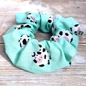 Cow Scrunchie – Cute Hair Tie, Animal Print Hair Accessory, Soft Fabric Ponytail Holder- Farm Scrunchie, Animal lovers gift.