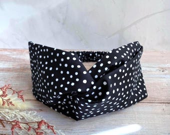 Black Polka Dot Twist Headband for Women, Retro Wide Headband | Turban Style Hair Accessory